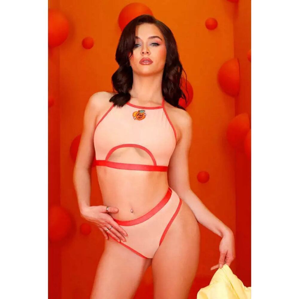 🦋B2G1🦋FANTASY LINGERIE Vibes JUST PEACHY Cut-Out Halter Top & Cheeky Panty | S/M